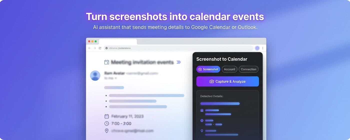 Screenshot to Calendar hero image showing the capture overlay and detected event details